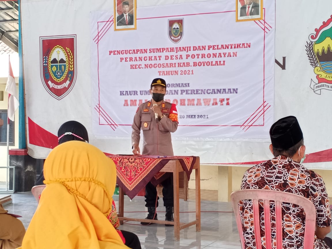 Beri Rasa Aman pada Saat Pengucapan Sumpah Janji dan Pelantikan Perangkat Desa, TNI-Polres Boyolali Laksanakan Pengamanan
