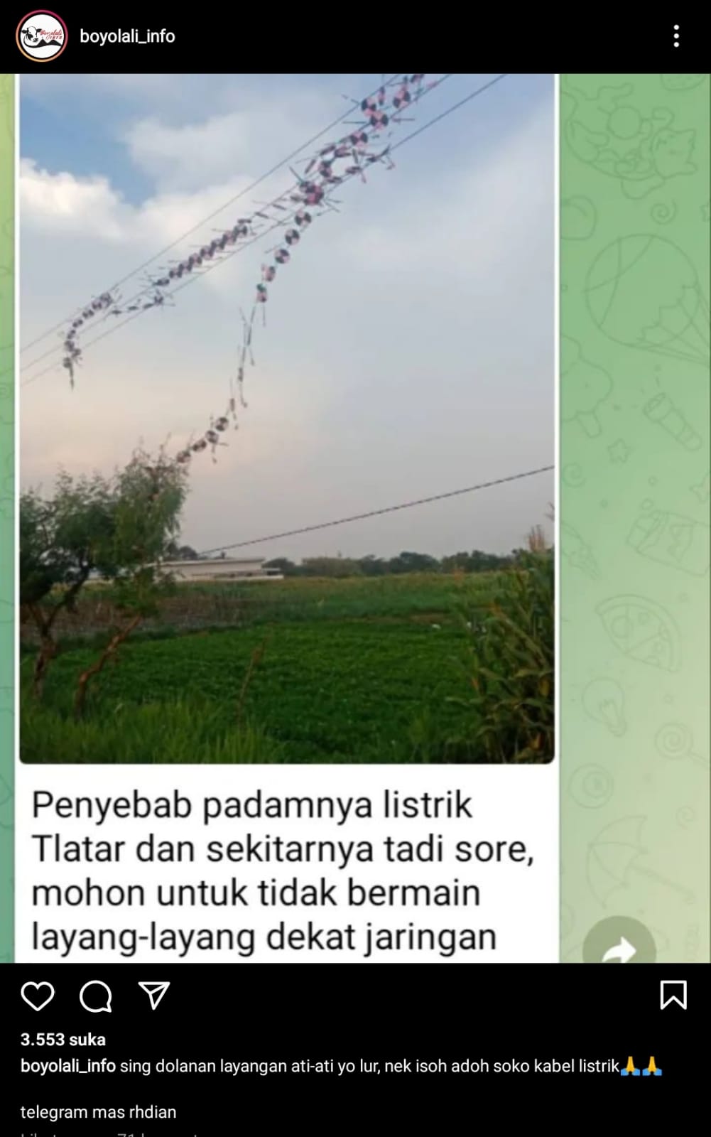 Membahayakan, Layang – Layang Besar Dilarang Diterbangkan di Boyolali