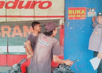 Polisi Kampanyekan Zero Knalpot Brong di Bengkel, Banyudono, Boyolali, menuju Pemilu Damai 2024.