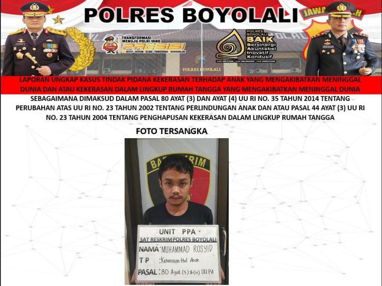 Pria Bunuh Anak Tiri di Nogosari ditangkap oleh Polres Boyolali